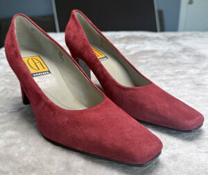 Caressa Vintage Burgundy Suede Snip Toe High Vamp Pumps Heels Womens Size 8f